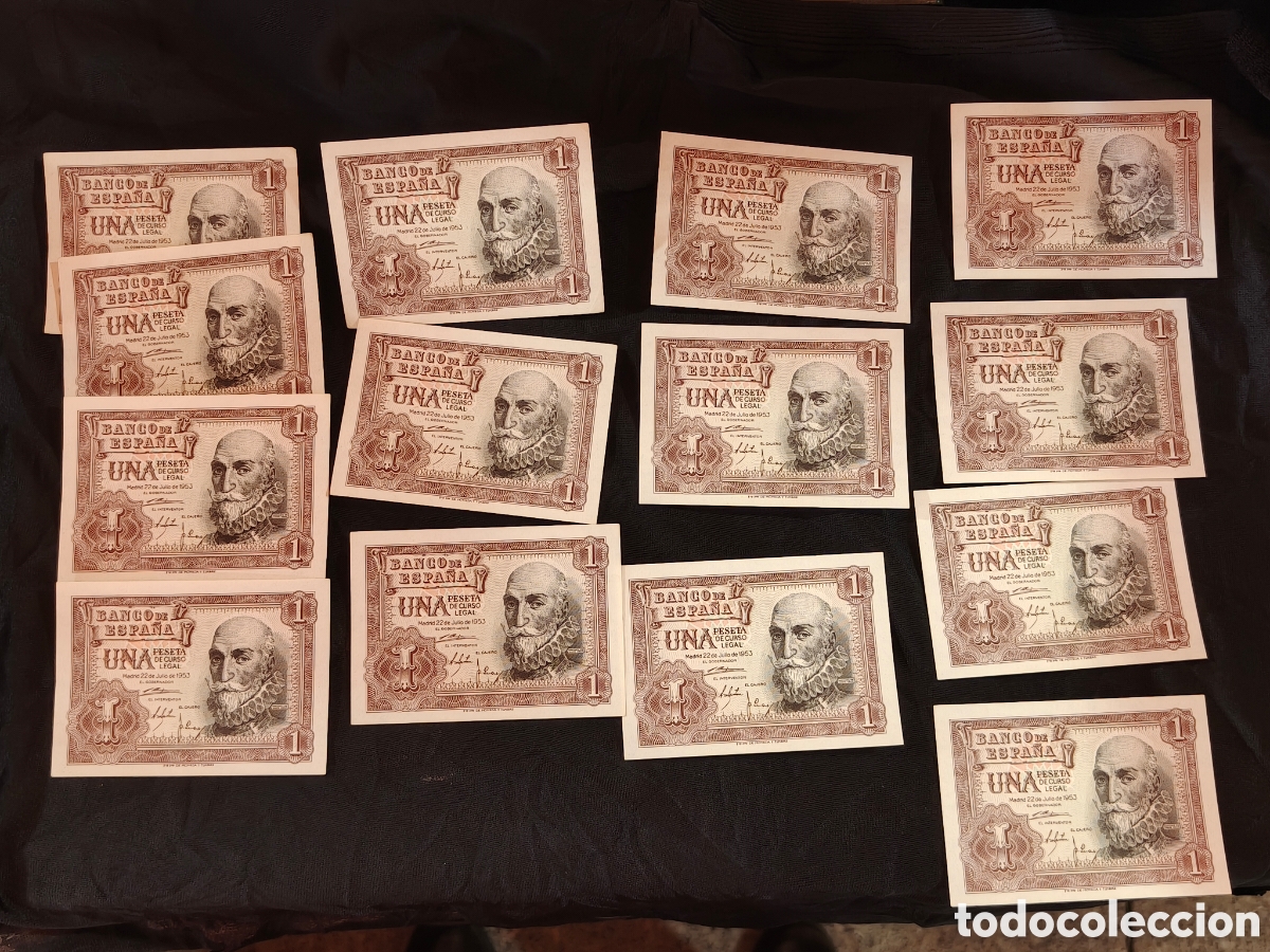 Notas espanholas: Espa&ntilde;a lote 14 billetes Correlativos A&ntilde;o 1953 1 Ptas calidad SC -