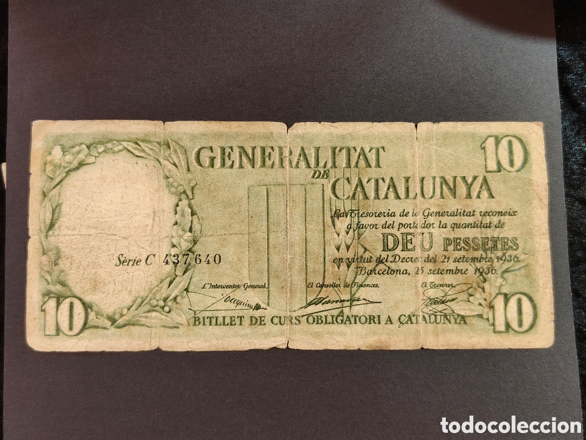 Notas espanholas: Espa&ntilde;a Billete 10 pesetas Generalitat de Catalu&ntilde;a calidad. BC