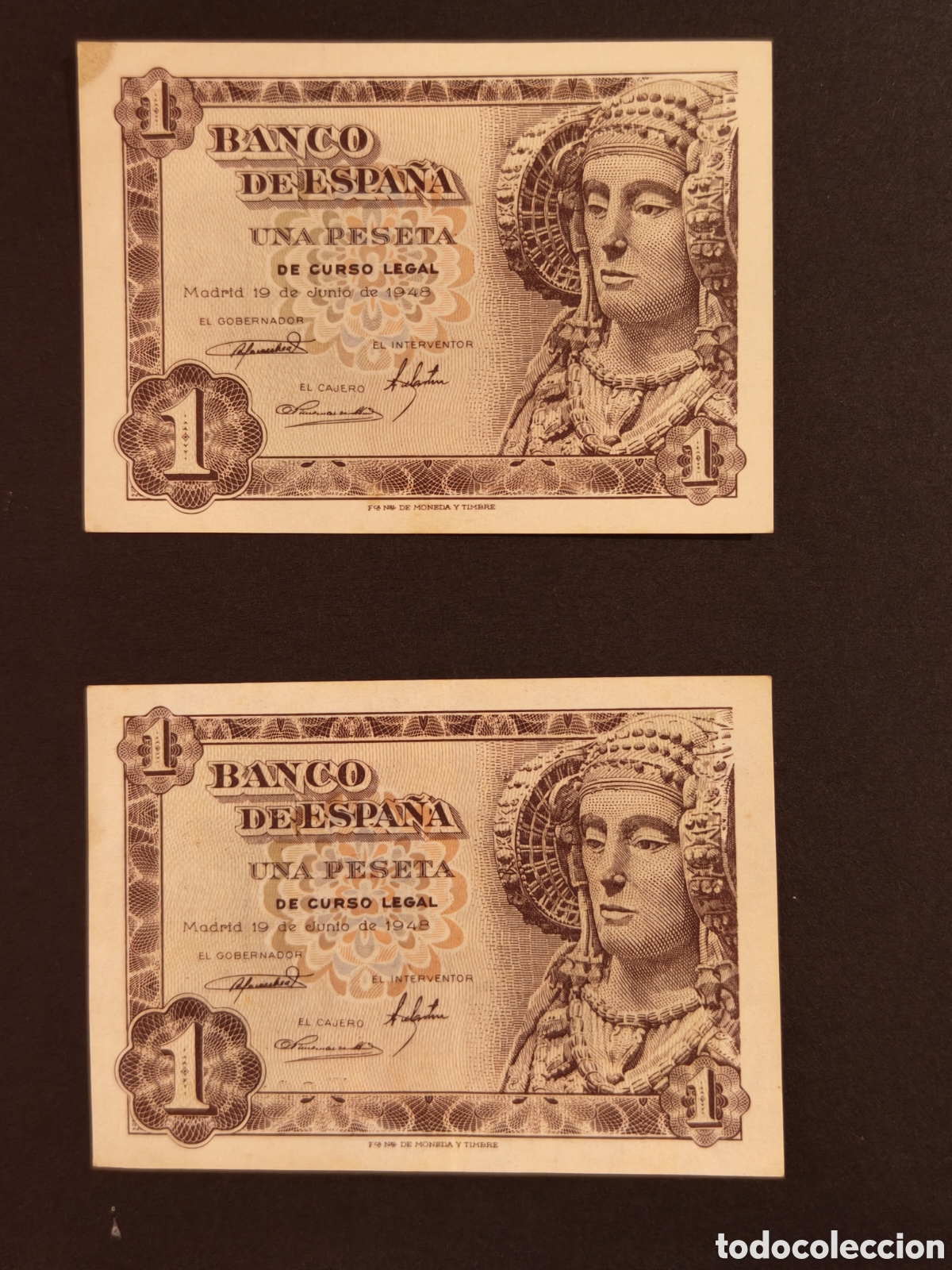 Notas espanholas: Espa&ntilde;a lote 2 Billetes 1 peseta a&ntilde;o 1948 SC -