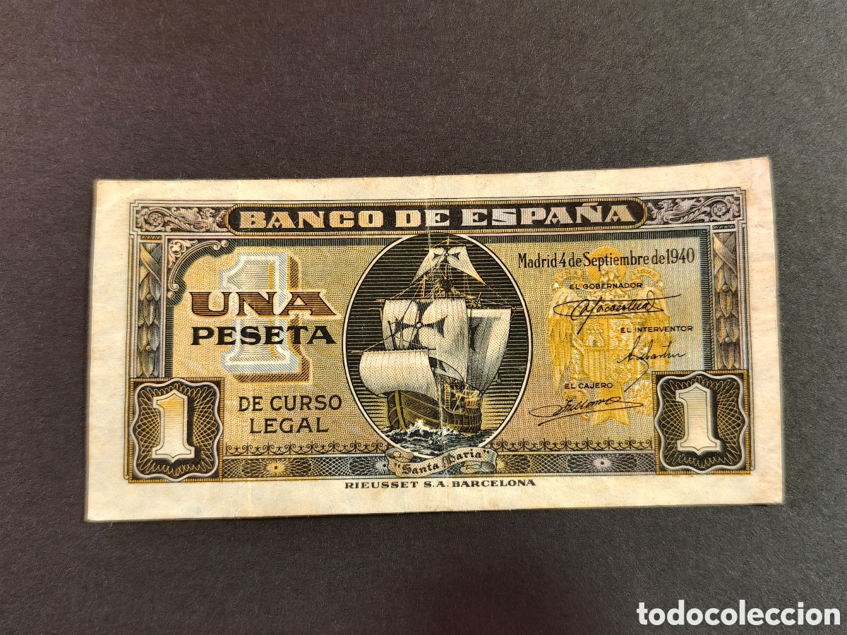 Notas espanholas: BILLETE ESPA&Ntilde;A 1 PESETA 1940 CARABELA - SERIE A