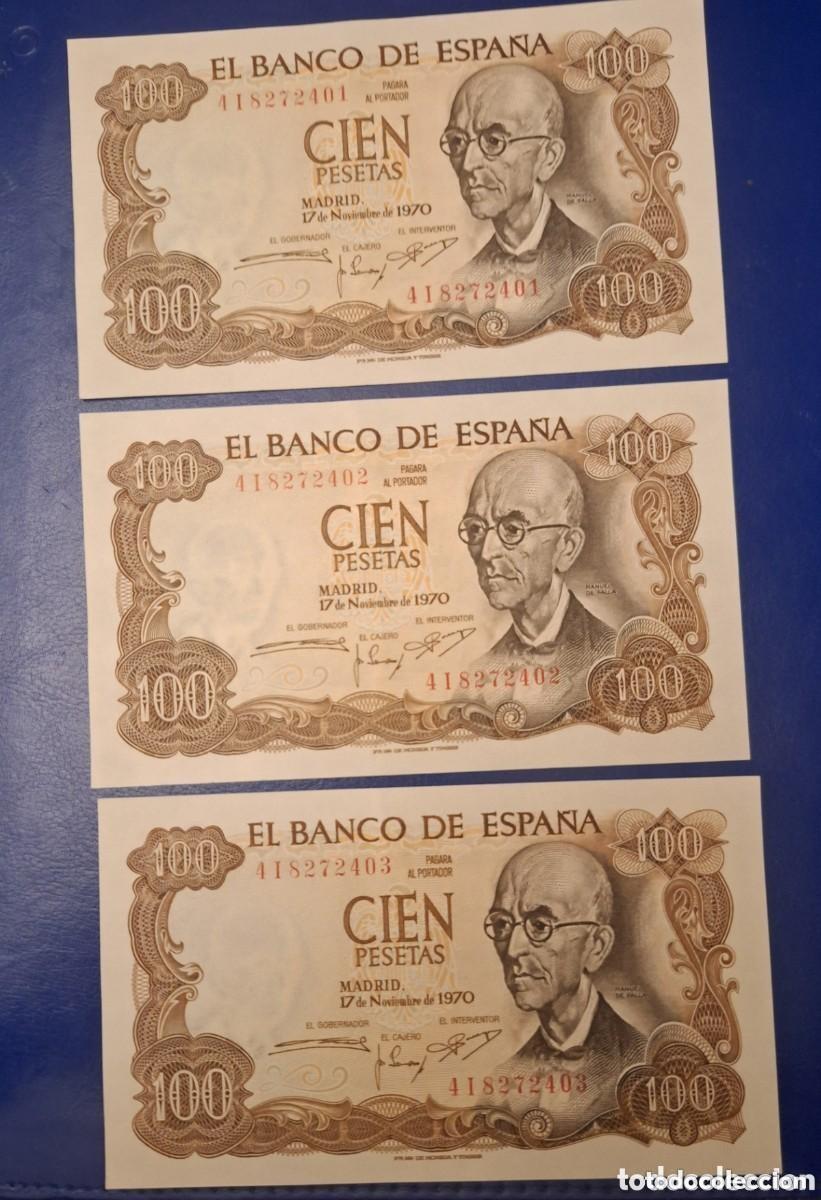 Spanische Banknoten: 3 BILLETES DE 100 PESETAS 1970 SIN CIRCULAR - CORRELATIVOS