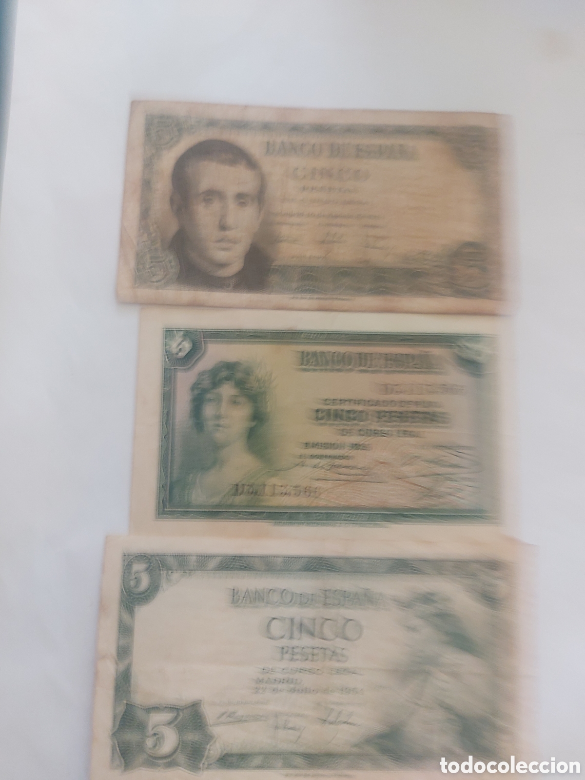 Billetes espa&ntilde;oles: 3 billetes de Espa&ntilde;a de 5p - Foto 2