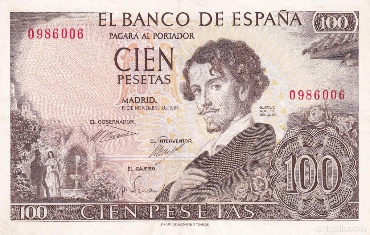Spanische Banknoten: CRBS1536 BILLETE ESPA&Ntilde;A 100 PESETAS 1965 SIN SERIE EBC