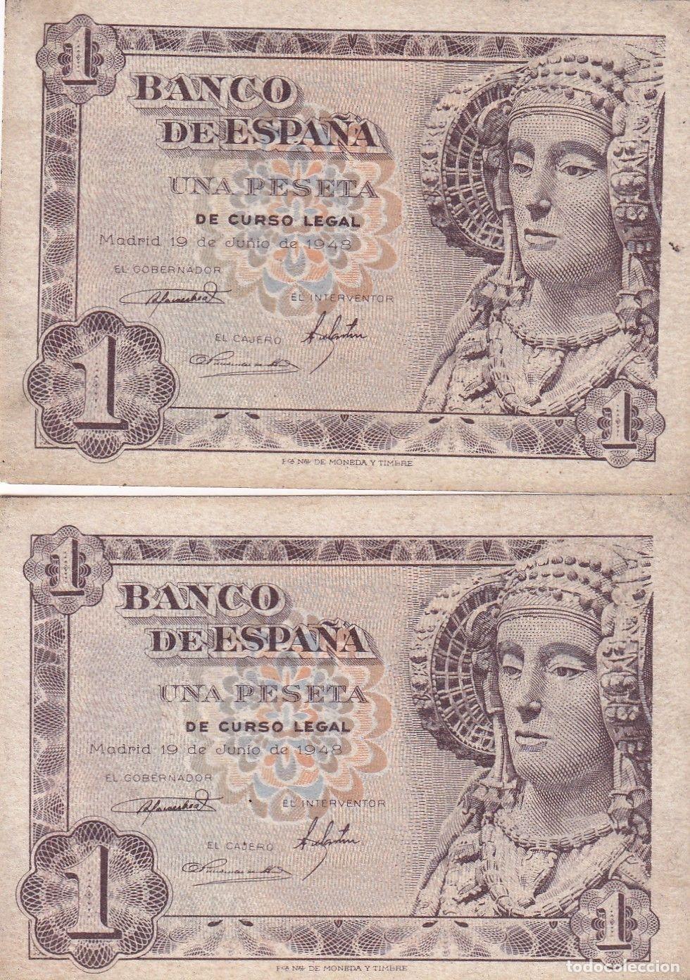Spanish Banknotes: CRBS1621 PAREJA CORRELATIVA BILLETE ESPA&Ntilde;A 1 PESETA 1948 SIN SERIE BC