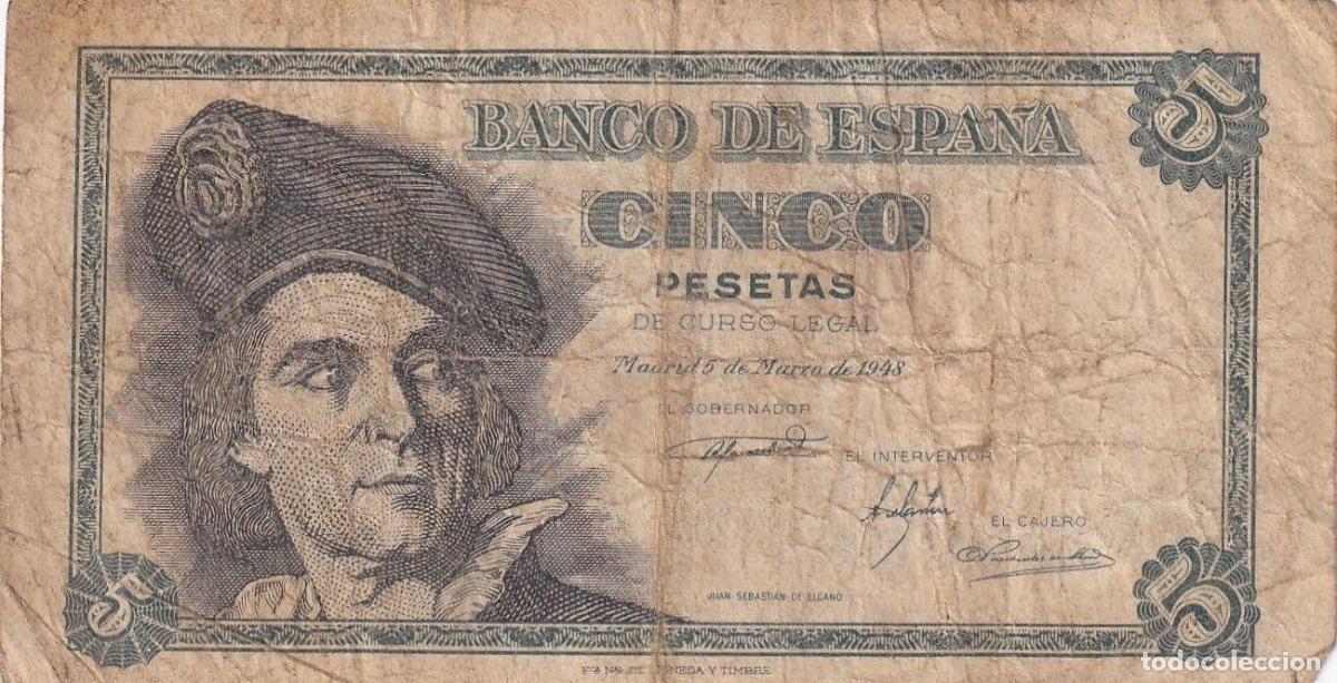 Spanish Banknotes: CRBS1651 BILLETE ESPA&Ntilde;A 5 PESETAS 1948 SERIE K USADO