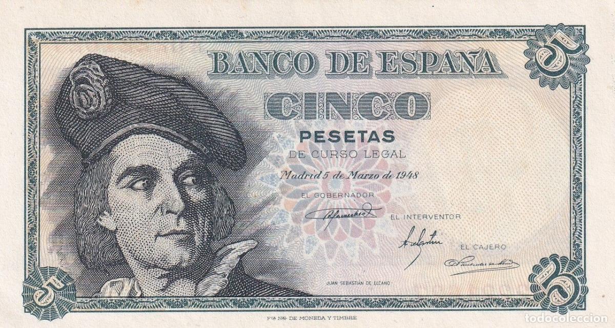Spanish Banknotes: CRBS1653 BILLETE ESPA&Ntilde;A 5 PESETAS 1948 SERIE A EBC+