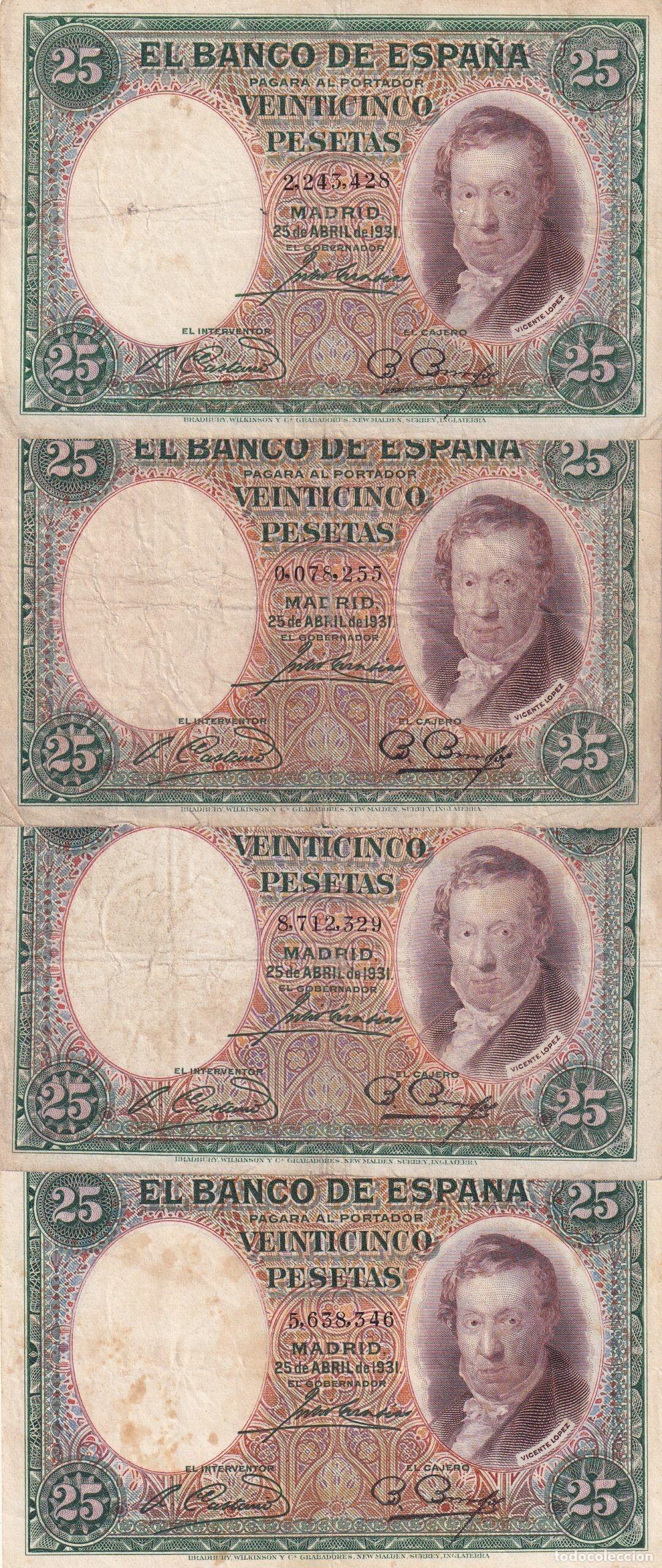 Spanish Banknotes: CRBS1664 LOTE 4 BILLETES ESPA&Ntilde;A 25 PESETAS 1931 BC