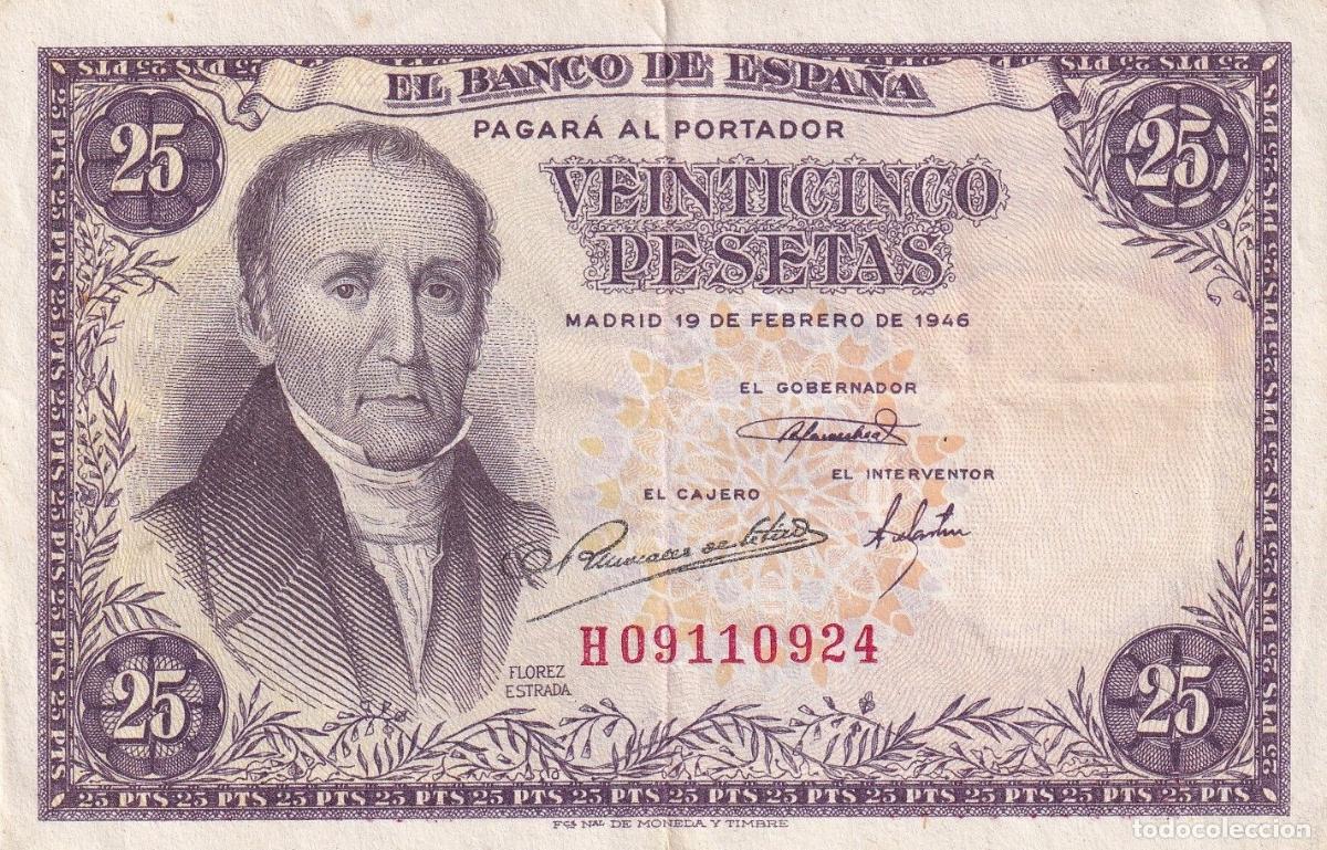 Spanische Banknoten: CRBS1672 BILLETE ESPA&Ntilde;A 25 PESETAS 1946 SERIE H MBC