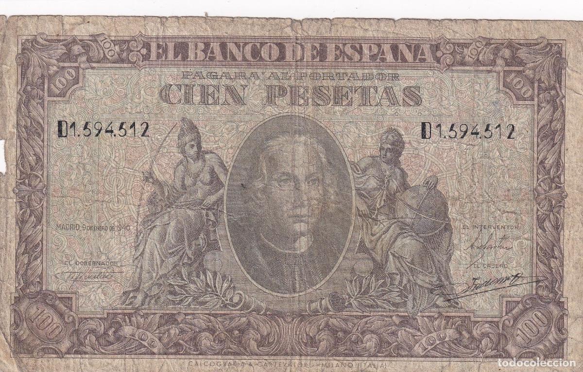 Spanische Banknoten: CRBS1695 BILLETE ESPA&Ntilde;A 100 PESETAS 1940 SERIE D USADO