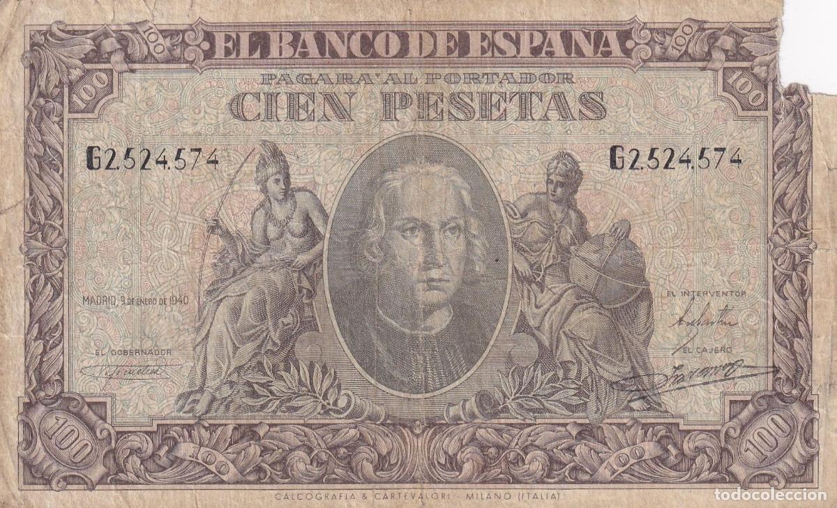 Spanische Banknoten: CRBS1697 BILLETE ESPA&Ntilde;A 100 PESETAS 1940 SERIE G USADO ROTO