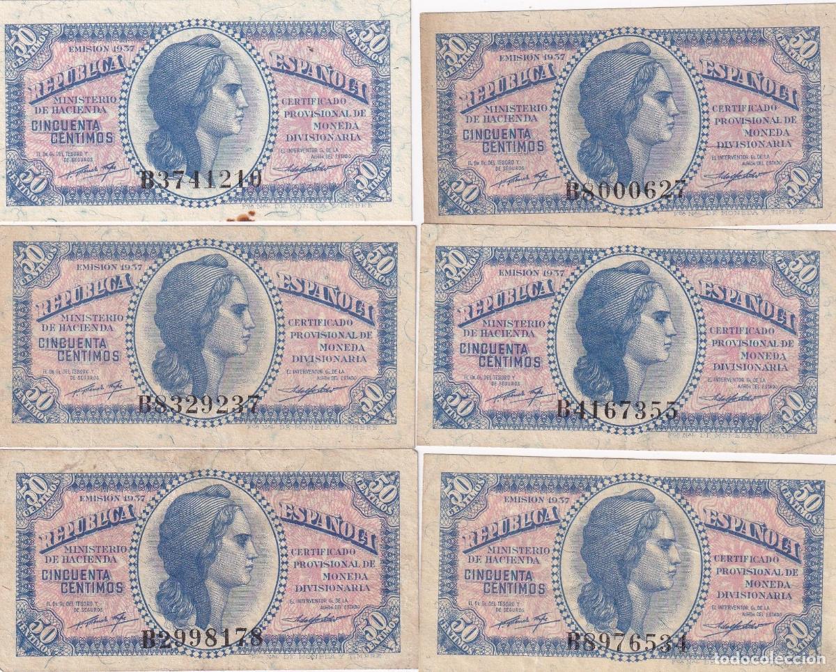 Spanische Banknoten: CRBS1610 LOTE 6 BILLETES ESPA&Ntilde;A SERIE B 50 CENTIMOS MBC