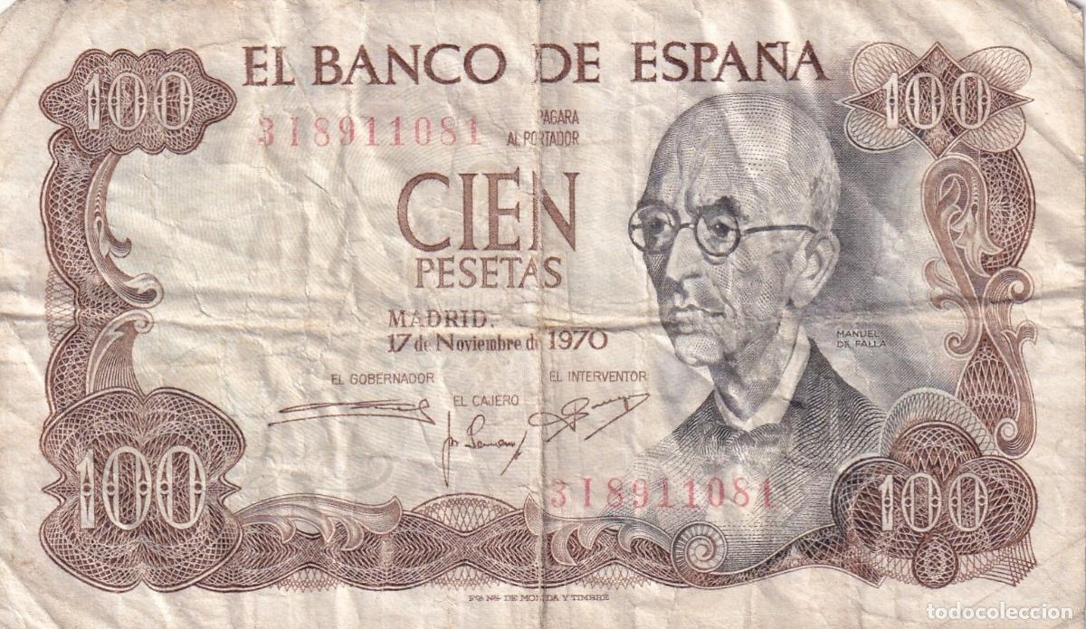 Spanische Banknoten: CRBS1611 BILLETE ESPA&Ntilde;A 100 PESETAS 1970 ALTERADO DE COLOR USADO