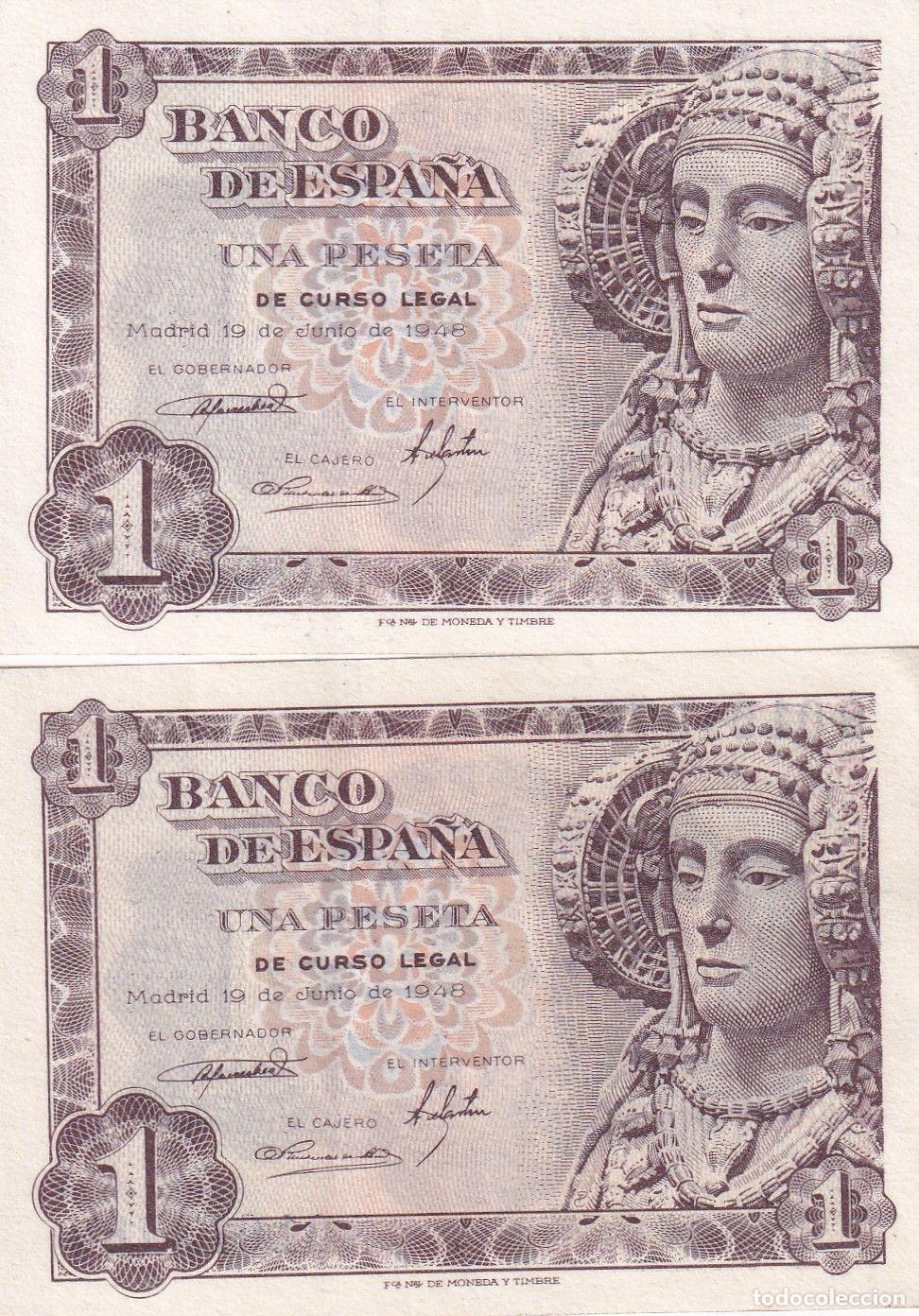Banconote spagnole: CRBS1570 PAREJA CORRELATIVA BILLETES ESPA&Ntilde;A 1 PESETA 1948 SIN CIRCULAR
