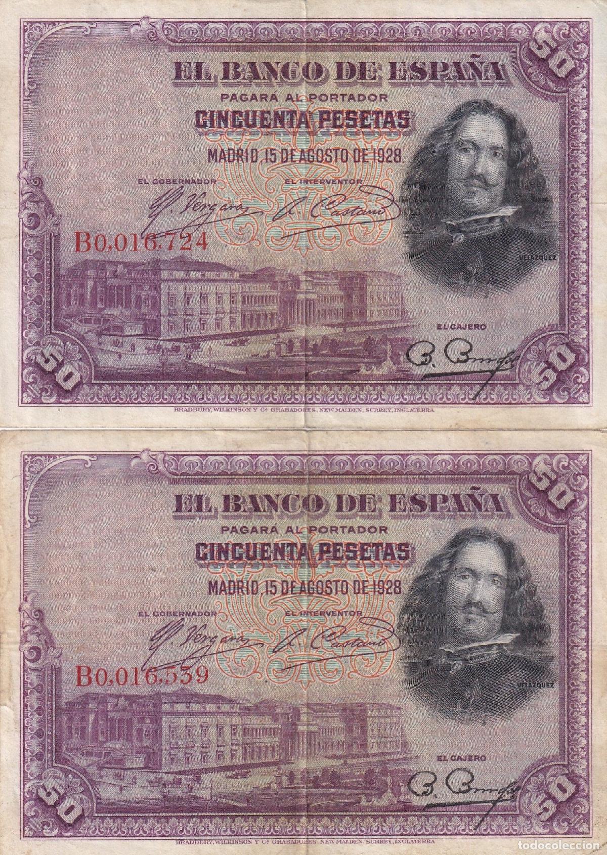 Banconote spagnole: CRBS1588 LOTE 2 BILLETES ESPA&Ntilde;A 50 PESETAS 1928 BC