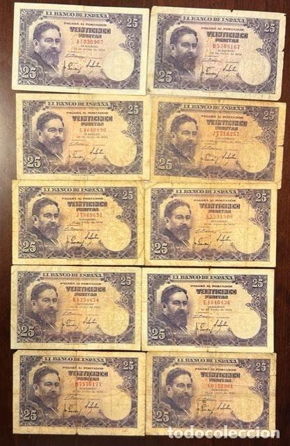 Banconote spagnole: CRBS1734 LOTE 10 BILLETES ESPA&Ntilde;A 25 PESETAS 1954 USADOS