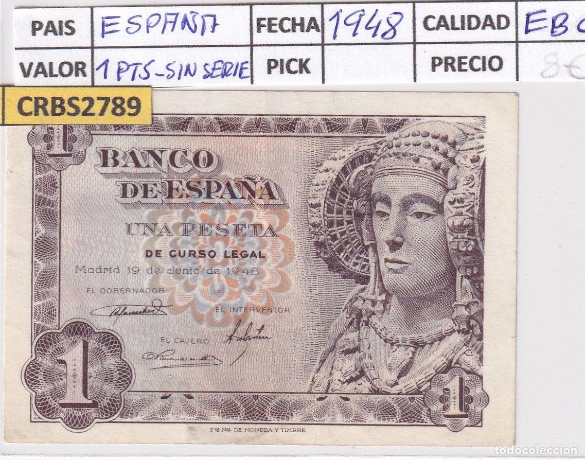 Banconote spagnole: CRBS2789 BILLETE ESPA&Ntilde;A 1 PESETA 1948 SIN SERIE EBC