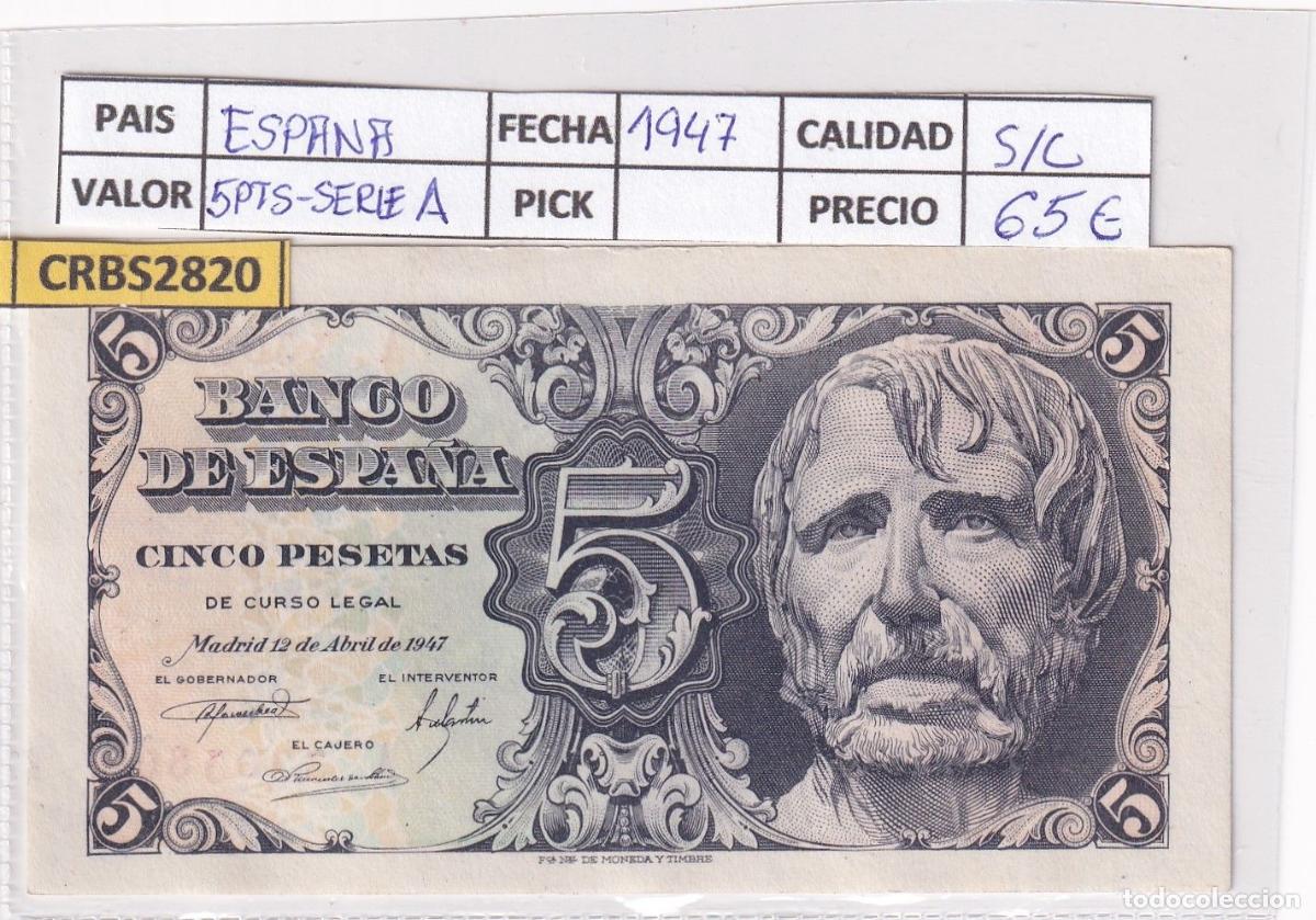 Banconote spagnole: CRBS2820 BILLETE ESPA&Ntilde;A 5 PESETAS 1947 SERIE A SIN CIRCULAR