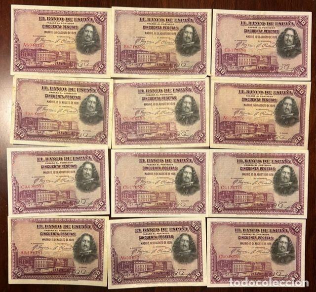 Banconote spagnole: CRBS2836 LOTE 12 BILLETES ESPA&Ntilde;A 50 PESETAS 1928 SERIES DIFERENTES EBC