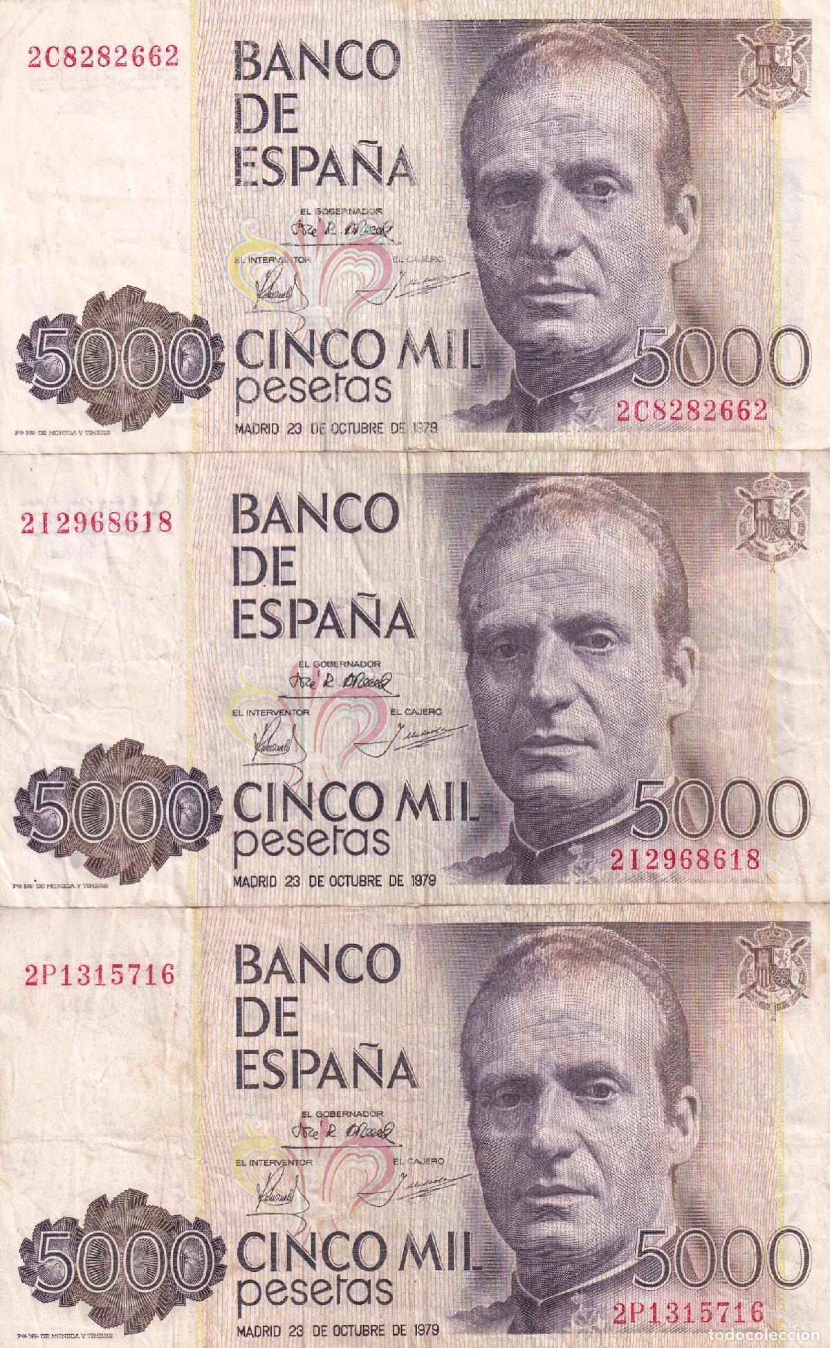 Notas espanholas: CRBS2101 LOTE 3 BILLETES ESPA&Ntilde;A 5000 PESETAS 1979 BC+