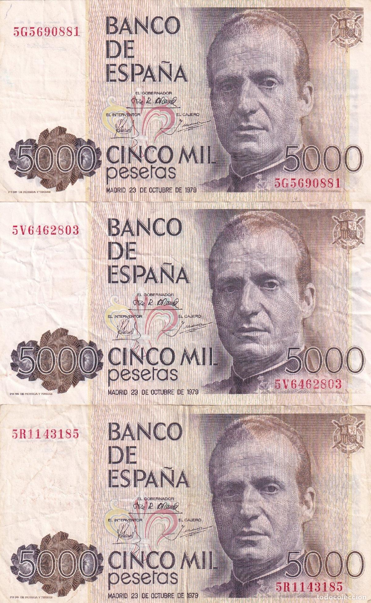 Notas espanholas: CRBS2102 LOTE 3 BILLETES ESPA&Ntilde;A 5000 PESETAS 1979 BC+