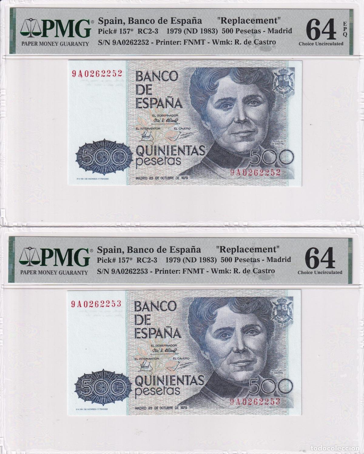 Notas espanholas: CRPMG010 PAREJA BILLETE ENCAPSULADO ESPA&Ntilde;A 500 PTAS 1979 S/9A PGM64