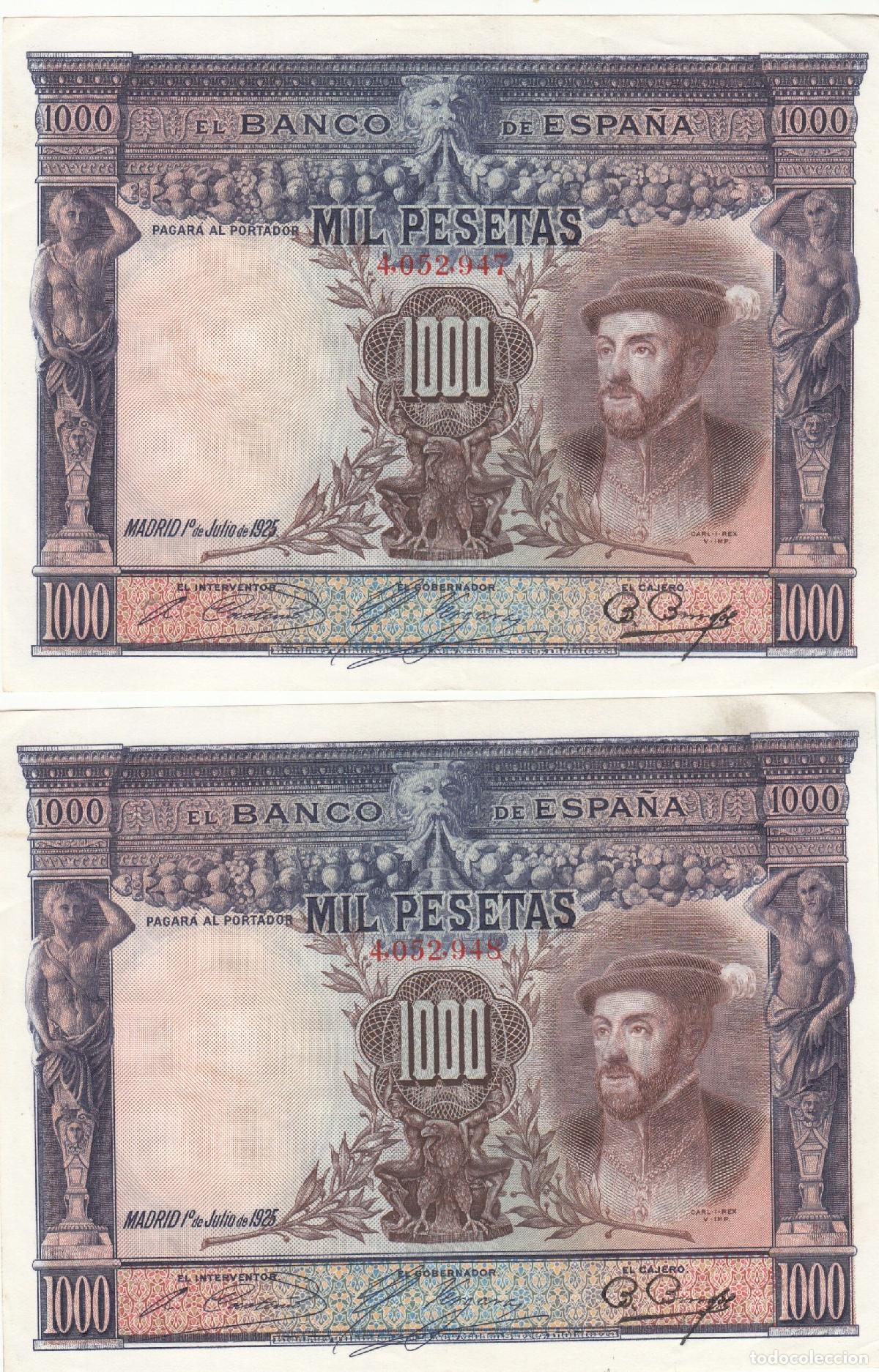Banconote spagnole: CRBP0013 PAREJA CORRELATIVA BILLETES BILLETE ESPA&Ntilde;A 1000 PESETAS 1925 EBC+