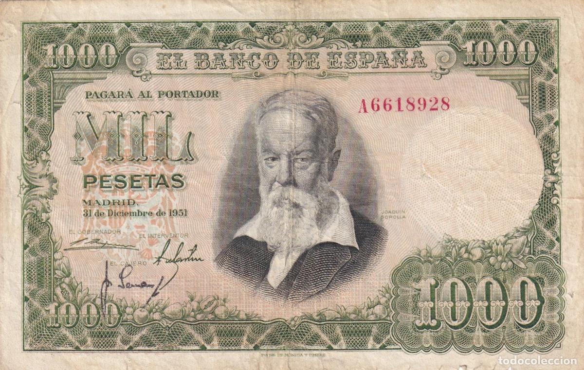 Notas espanholas: CRBS2142 BILLETE ESPA&Ntilde;A 1000 PESETAS 1951 SERIE A BC