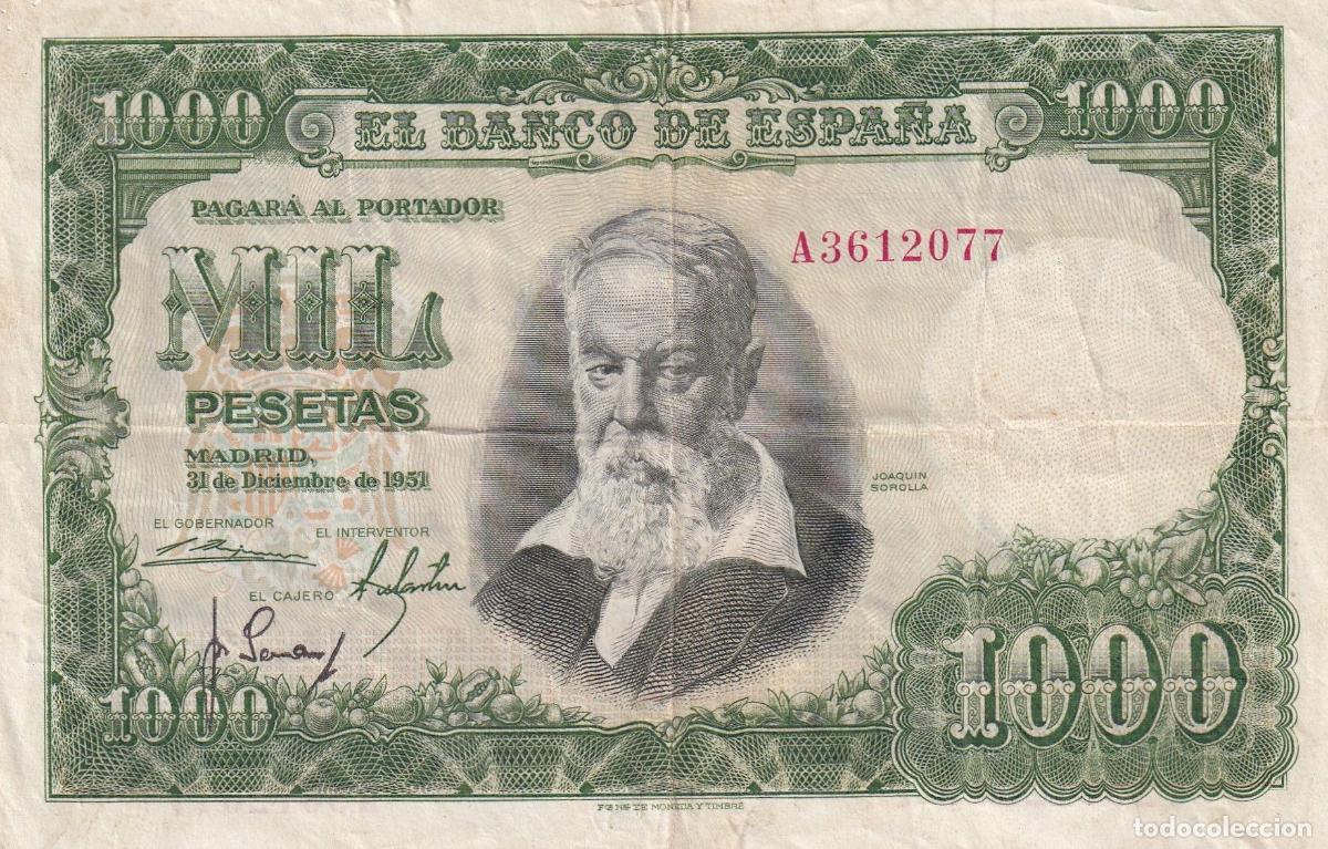 Notas espanholas: CRBS2144 BILLETE ESPA&Ntilde;A 1000 PESETAS 1951 SERIE A MBC