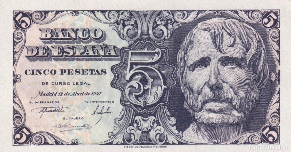 Billetes espa&ntilde;oles: CRBS2485 BILLETE ESPA&Ntilde;A 5 PESETAS 1947 SERIE D EBC