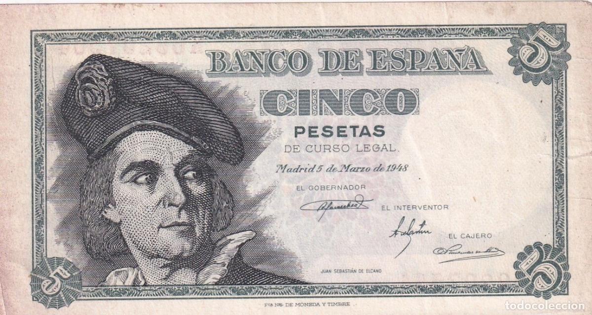 Billetes espa&ntilde;oles: CRBS2487 BILLETE ESPA&Ntilde;A 5 PESETAS 1948 SERIE K EBC