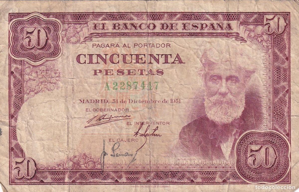 Billetes espa&ntilde;oles: CRBS2523 BILLETE ESPA&Ntilde;A 50 PESETAS 1951 SERIE A USADO