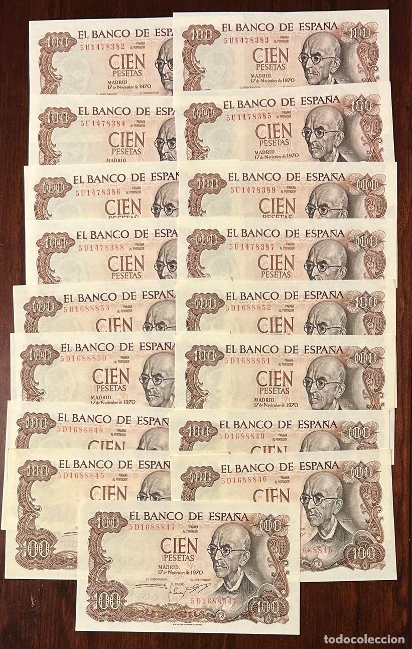 Banconote spagnole: CRBS2665 17 BILLETES ESPA&Ntilde;A 100 PESETAS 1970 S/C ALGUNOS CORRELATIVOS