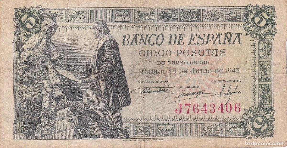 Spanish Banknotes: CRBS2704 BILLETE ESPA&Ntilde;A 5 PESETAS 1945 SERIE J BC