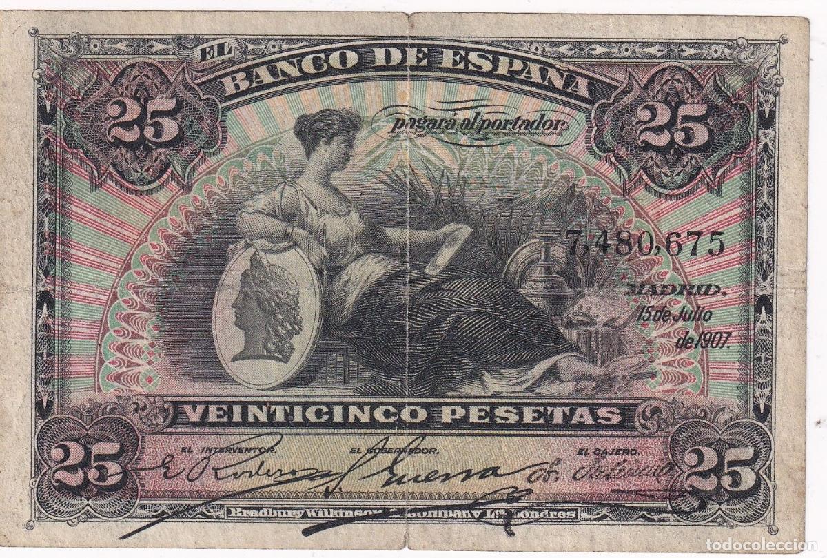 Banconote spagnole: CRBS2707 BILLETE ESPA&Ntilde;A 25 PESETAS 1907 SIN SERIE MBC