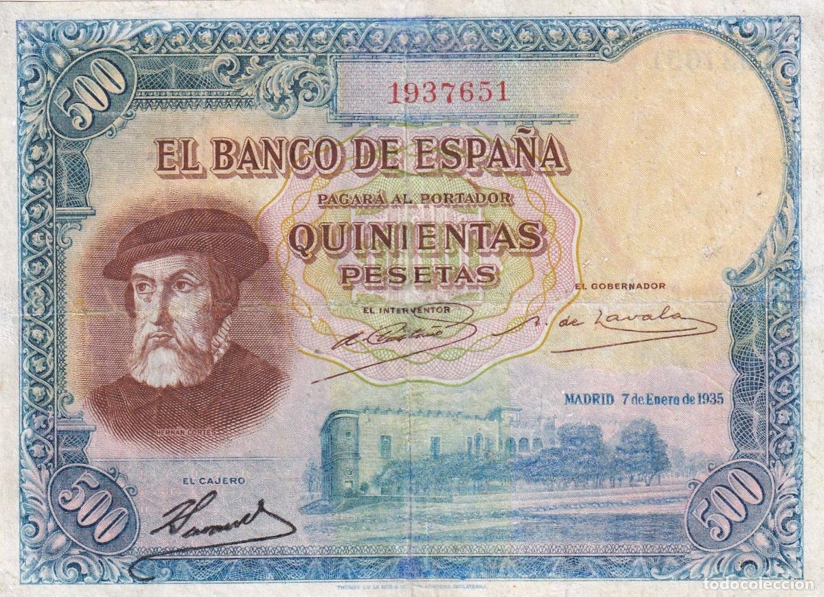 Spanische Banknoten: CRBS2731 BILLETE ESPA&Ntilde;A 500 PESETAS 1935 SIN SERIE RESTAURADO