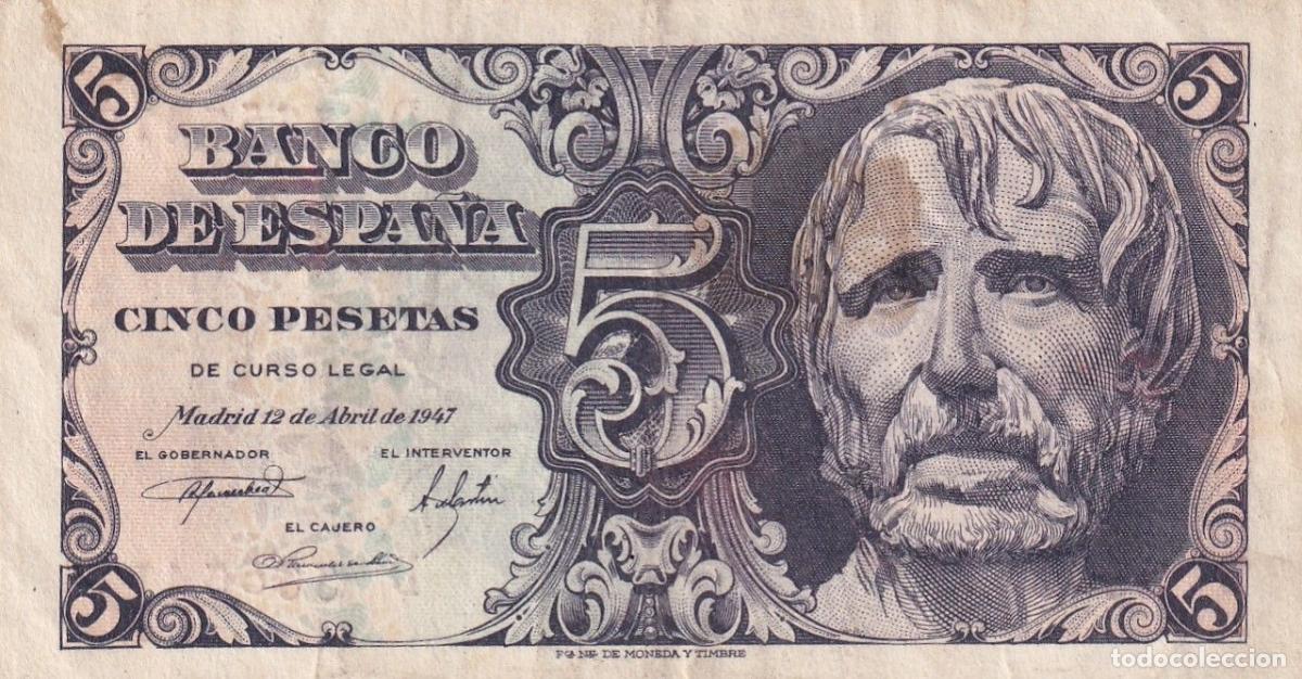 Spanische Banknoten: CRBS1768 BILLETE ESPA&Ntilde;A 5 PESETAS 1947 SERIE D BC