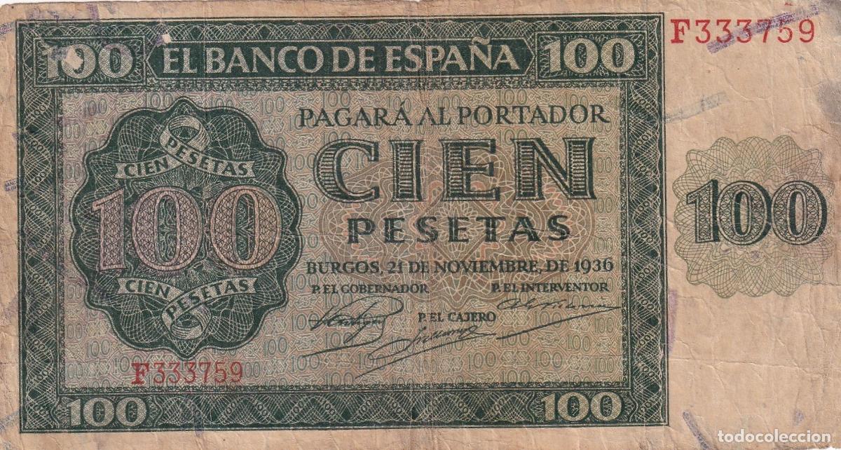 Notas espanholas: CRBS1779 BILLETE ESPA&Ntilde;A 100 PESETAS 1936 SERIE F BC