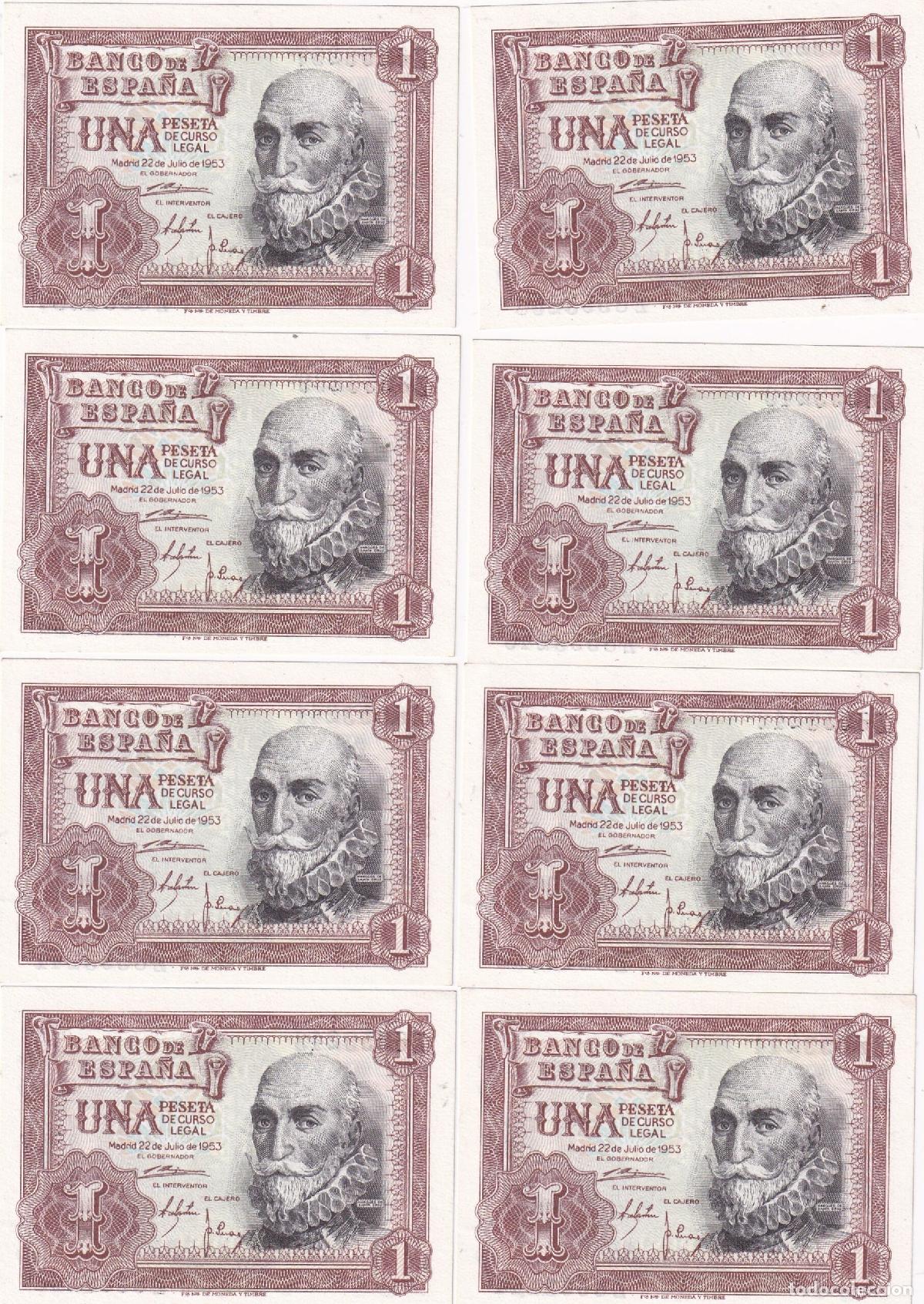 Spanische Banknoten: CRBS1794 LOTE 8 BILLETES CORRELATIVOS ESPA&Ntilde;A 1 PESETA 1953 SIN CIRCULAR