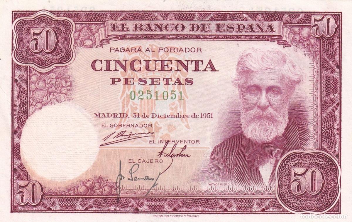 Notas espanholas: CRBS1844 BILLETE ESPA&Ntilde;A 50 PESETAS 1951 SIN SERIE EBC