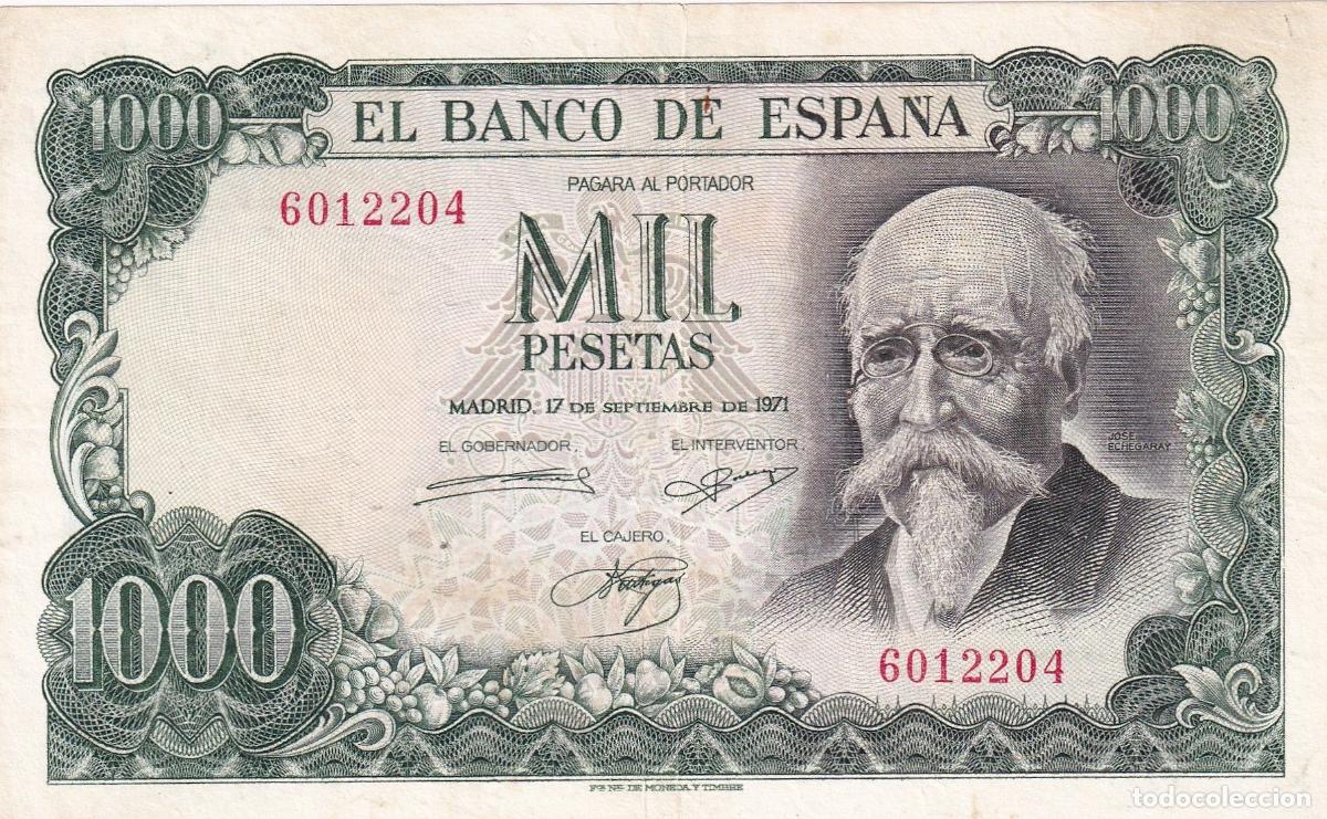 Notas espanholas: CRBS1892 BILLETE ESPA&Ntilde;A 1000 PESETAS 1971 SIN SERIE MBC