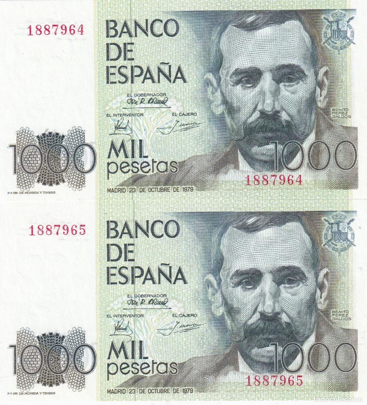 Notas espanholas: CRBS1894 PAREJA CORRELATIVA BILLETES ESPA&Ntilde;A 1000 PESETAS 1979 SIN SERIE S/C