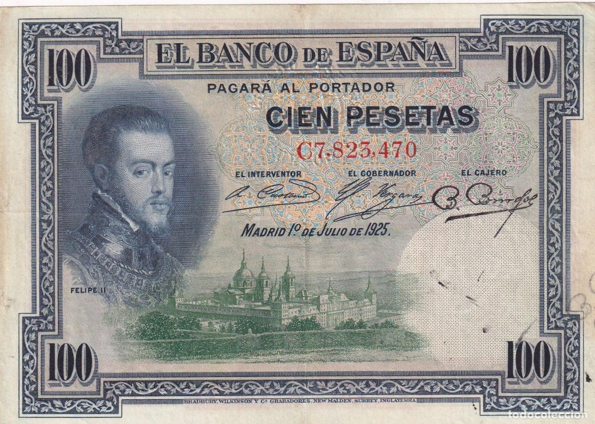 Spanish Banknotes: CRBS0418 BILLETE ESPA&Ntilde;A 100 PESETAS 1925 CON 1 RESELLO MBC-