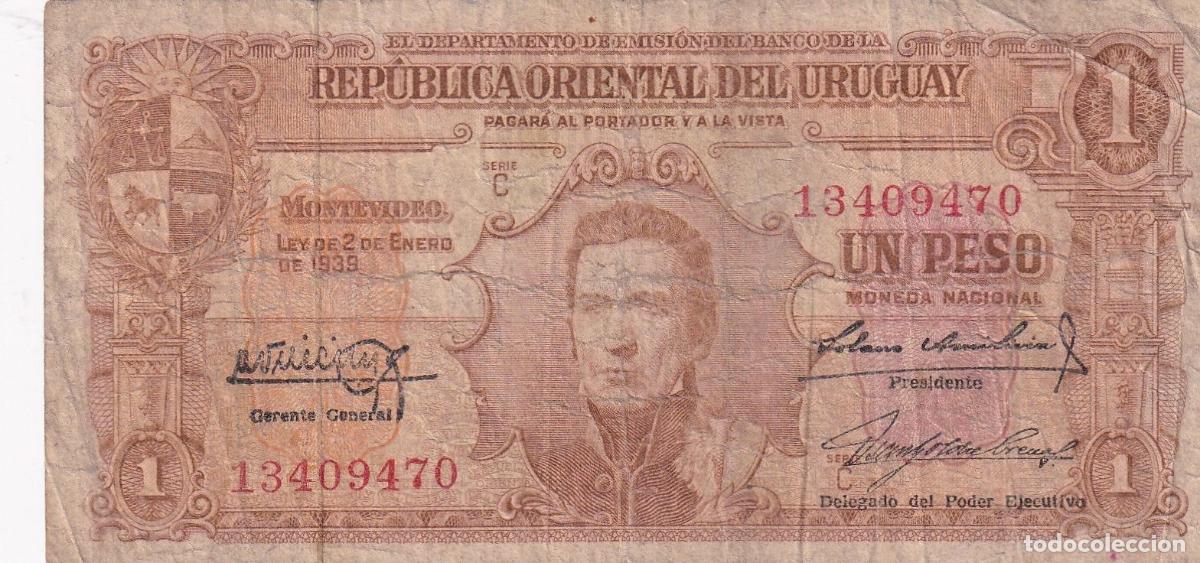 Spanish Banknotes: CRBX2334 BILLETE URUGUAY 1 PESO 1939 USADO