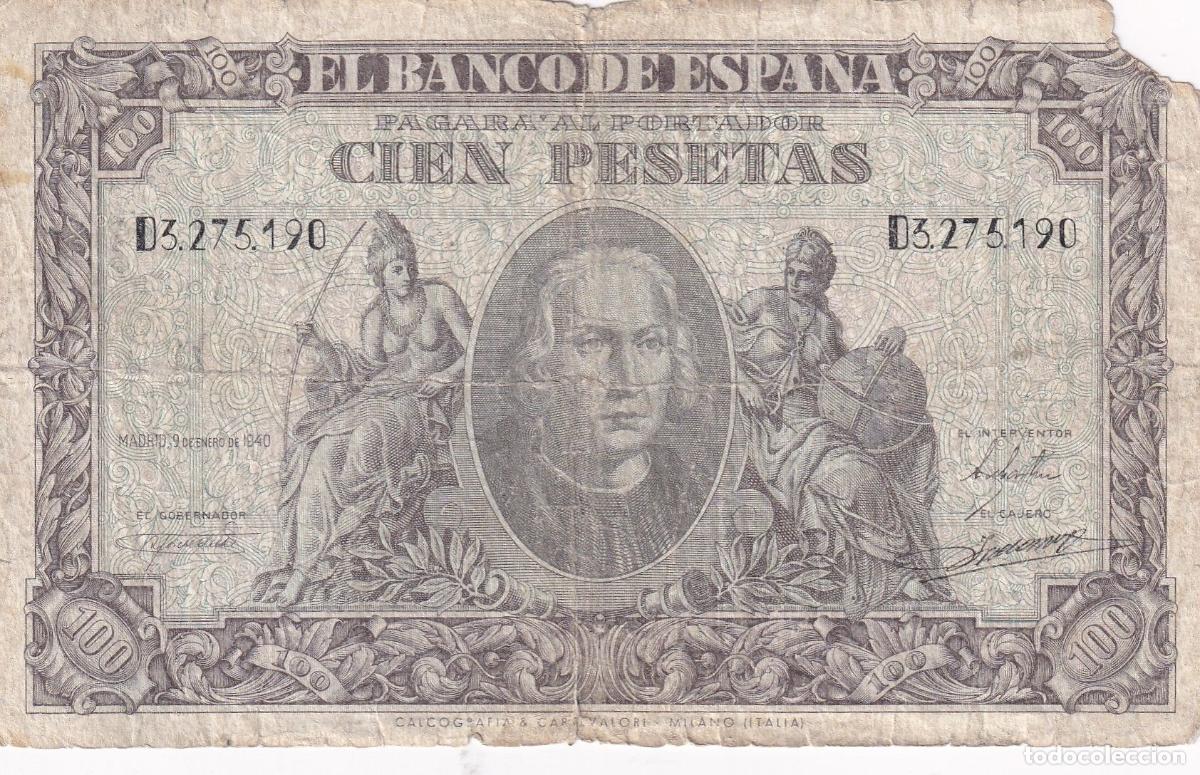 Notas espanholas: CRBS1914 BILLETE ESPA&Ntilde;A 100 PESETAS 1940 SERIE D USADO