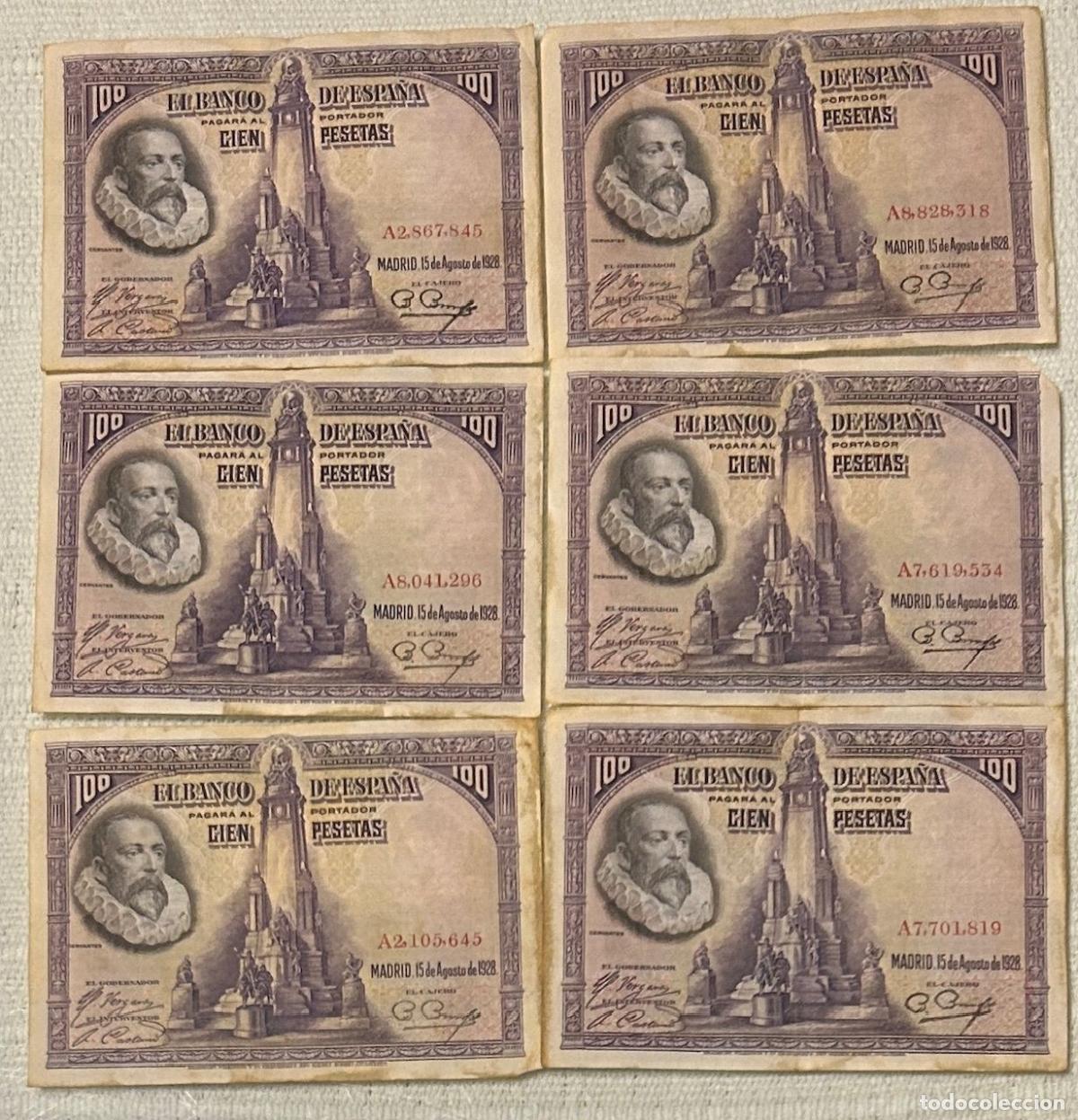 Spanish Banknotes: CRBS3348 LOTE 6 BILLETES ESPA&Ntilde;A 100 PESETAS 1928 SERIE A BC