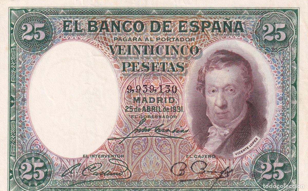 Spanische Banknoten: CRBS1946 BILLETE ESPA&Ntilde;A 25 PESETAS 1931 SIN SERIE EBC+