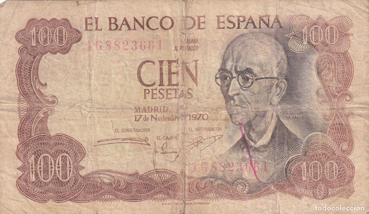 Spanische Banknoten: CRBS1950 BILLETE ESPA&Ntilde;A 100 PESETAS 1970 ALTERADO COLOR QUIMICA BC