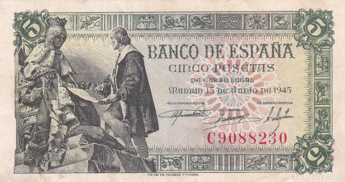 Spanische Banknoten: CRBS1962 BILLETE ESPA&Ntilde;A 5 PESETAS 1945 SERIE C EBC