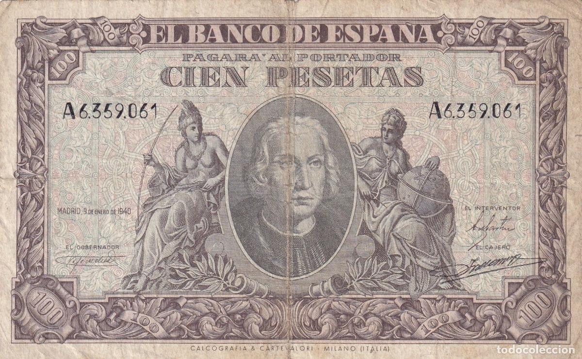 Banconote spagnole: CRBS1977 BILLETE ESPA&Ntilde;A 100 PESETAS 1940 SERIE A BC