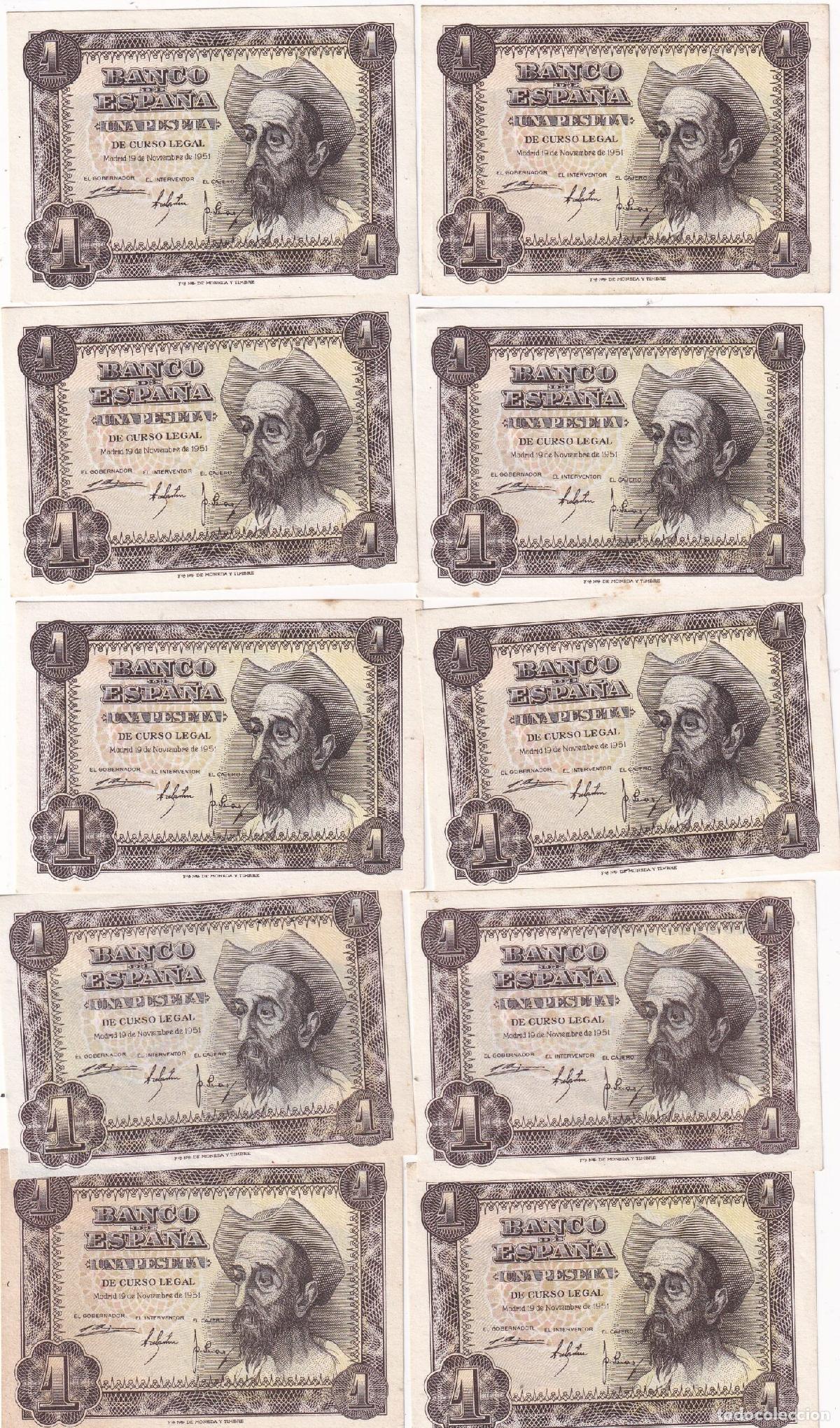 Billetes espa&ntilde;oles: CRBS2012 LOTE 10 BILLETES ESPA&Ntilde;A 1 PESETA 1951 SERIES C-D-F- S/C- Y EBC